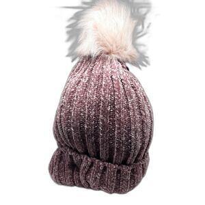Compass Women's Pomp Beanie Pink Faux Fur One Size Brand New #3